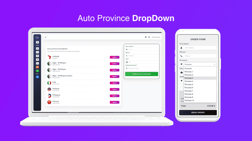 Dropdown list of provinces and cities